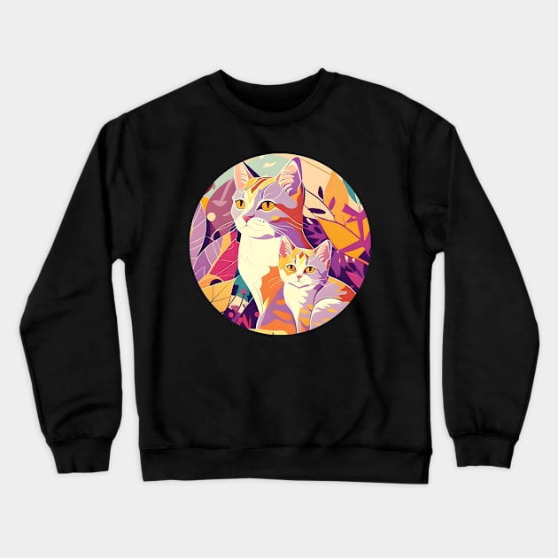 Happy Cat Mom Colorful Cat Lover Crewneck Sweatshirt by Rochelle Lee Elliott